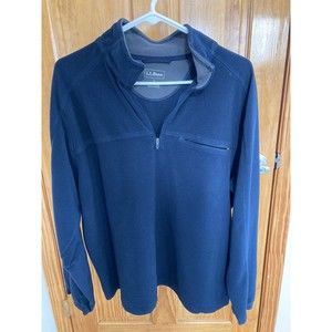 LL Bean Vintage 1/4 Zip Pocket Fleece Jacket Sweatshirt Mens L Large Navy Blue